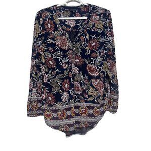 Lucky Brand Women Floral Multicolor Long Sleeve Pullover Blouse Top Size Small P